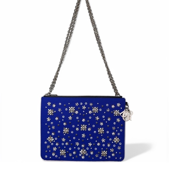 Dior Handbags - DIOR EUC Rare Blue Floral Embellished Chain Strap Bag